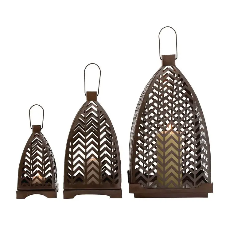 Set of 2 Designer Simple Candle Lantern Home Decor Top Quality Mango Wooden and Metal Lantern