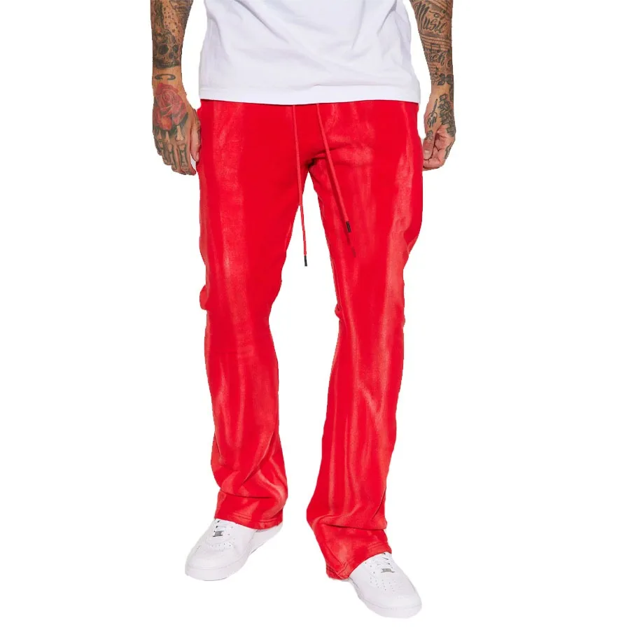 Top Quality Men Red Color Fleece Washed Flared Sweatpants With Elastic