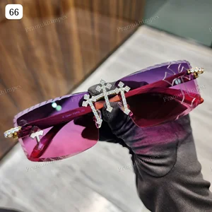 Moissanite Diamonds Anti-Reflective Sunglasses Dark Pink Lens Stainless Frame Glass High Quality Designer PramukhImpex Women Men