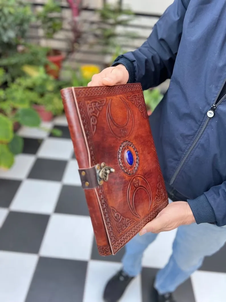 3 Moon Blue Lapiz Embossed Vintage Leather Journal - Buy Leather Bound ...