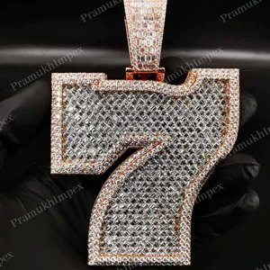Two Tone 7 Number Pendant Gold Plated Silver Moissanite Hip Hop Jewelry Customized Baguette Cut VVS Moissanite Pendant For Women