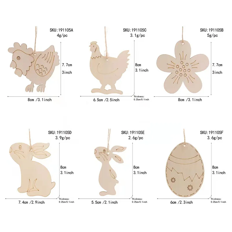 Hand-Painted 3D DIY Wooden Easter Egg Pendants for Home Decoration Children's Engraved Baby Tu Crow for Party Atmosphere
