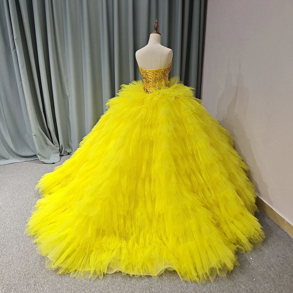 Jancember 6543 Princess Yellow Strapless Puffy Quinceanera Long Party Dresses