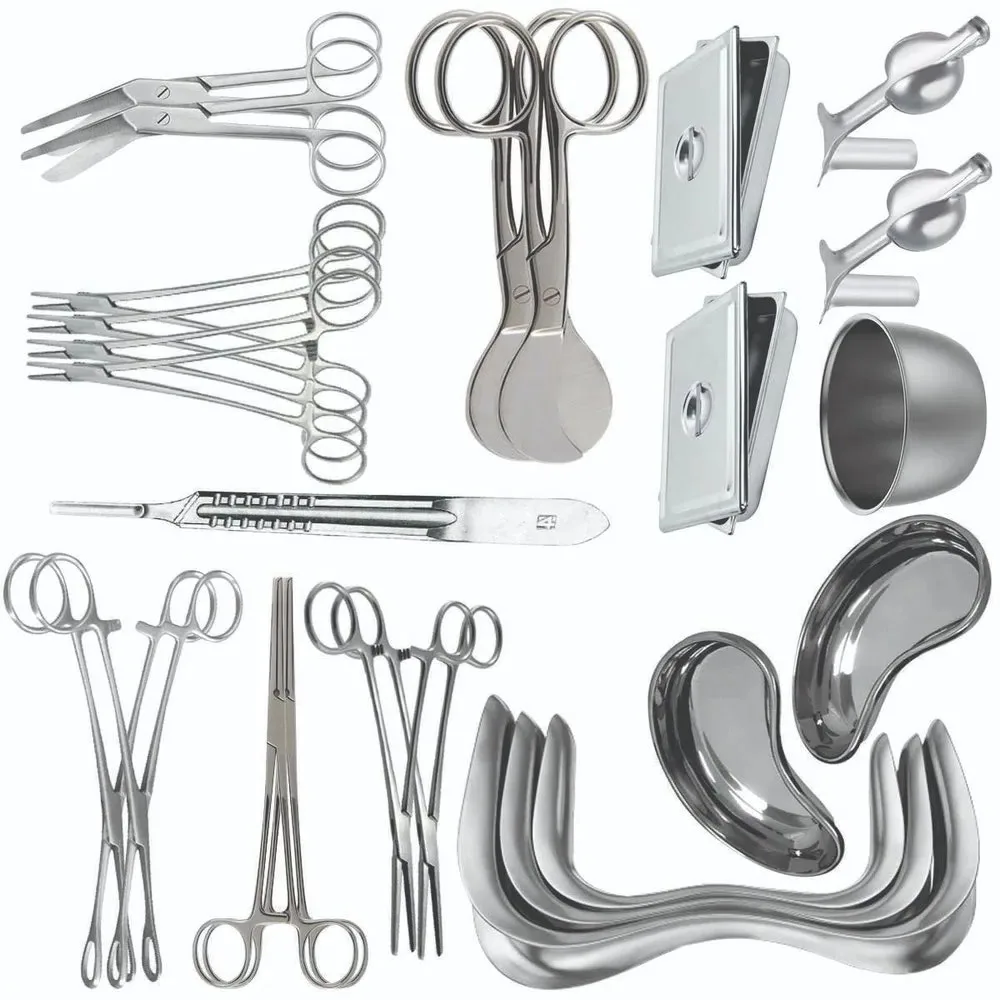25 Pieces Basic Delivery Set Gynecology Obstetrics Stainless Steel Delivery Kits Medical