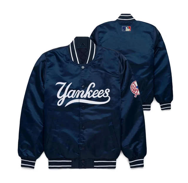 Customized Design Team Name & Number Starter Jacket Bomber Jacket Collage Batch Embroidered Satin Baseball Jacket for Man
