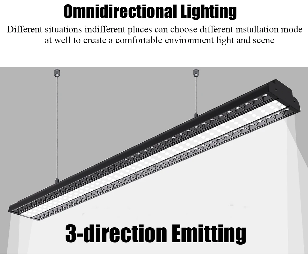 Rotatable Low UGR Profile LED linear light with reflector lens for supermarket warehouse office 110Lm/W 5years warranty