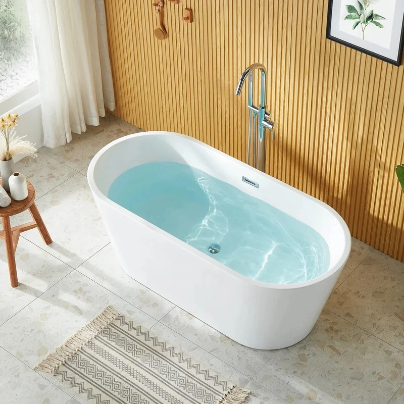 White Acrylic Free Standing Bath Tub Easy To Clean Modern Bathroom ...