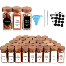 24 Pcs Clear Glass Empty Square Spice Bottle Jars With Bamboo Wooden Lids Seasoning Jar Shaker 4 oz 120ml Spice Jars with Label