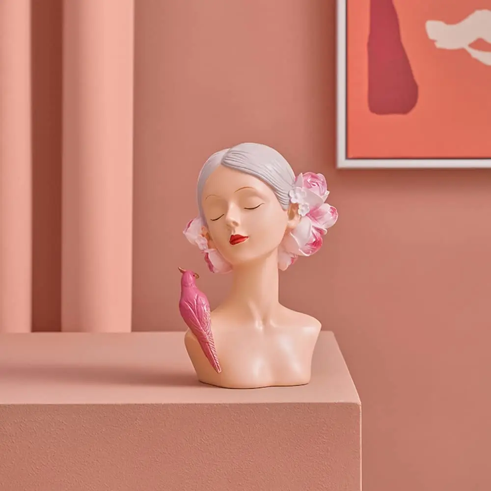 Creative Modern Resin Figurines Parrot and Girl Bust Sculpture
