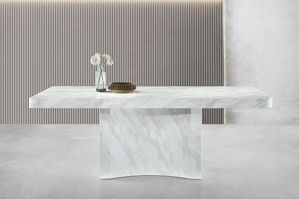 Malaysia Marble Dining Table Luxury Customized Modern Ecc Material Durable Heat Stain Resistant