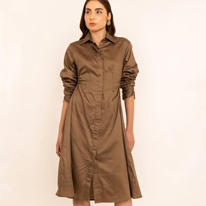 Smoky Olive Shirt Midi Dress With Side Waist Cuts Women's Dress Set Summer for Women & Girl From Seller Available Big Size