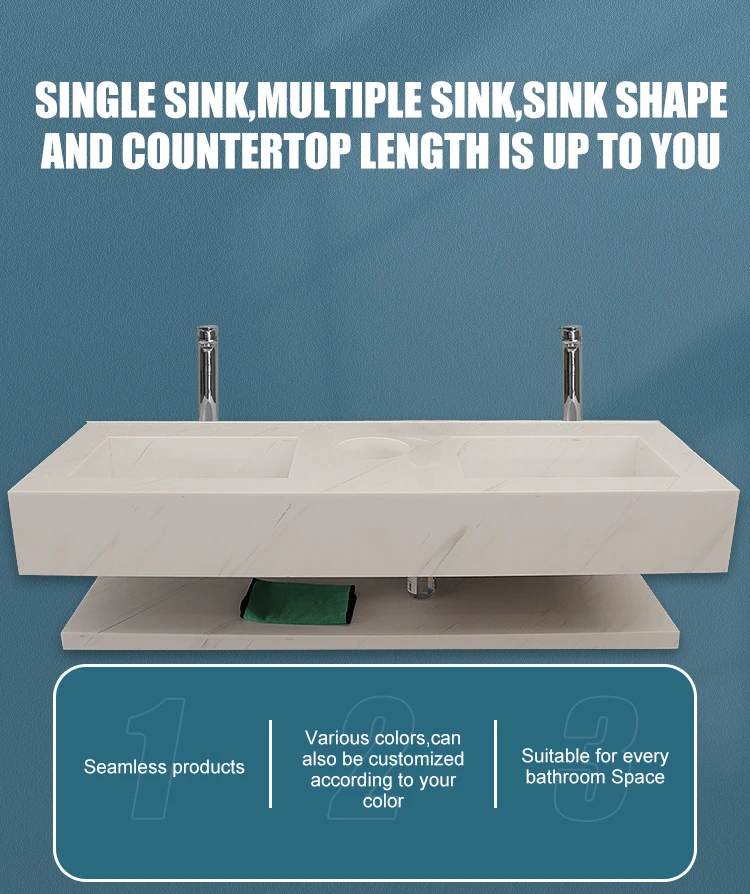 Solid Surface Bathroom Vanity Tops Integrated Sink Resin Artificial Stone Wall Mounted