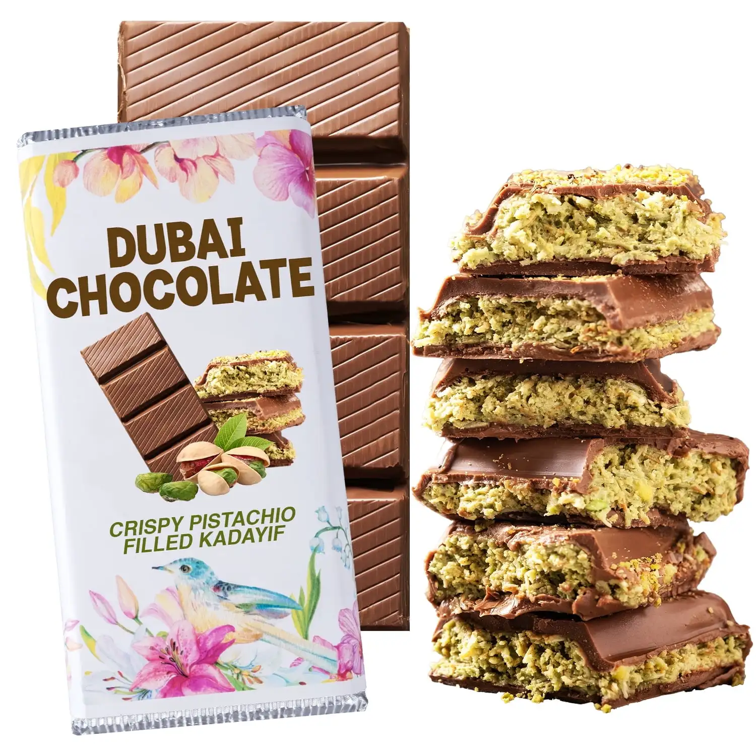 Dubai Chocolate Bar Pistachio Kataifi  Viral Dubai Chocolate With Knafeh and Pistachio Cream