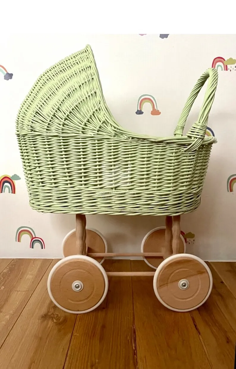 Pink Rattan Doll Stroller - Handmade Wicker Pram for Dolls, Eco ...