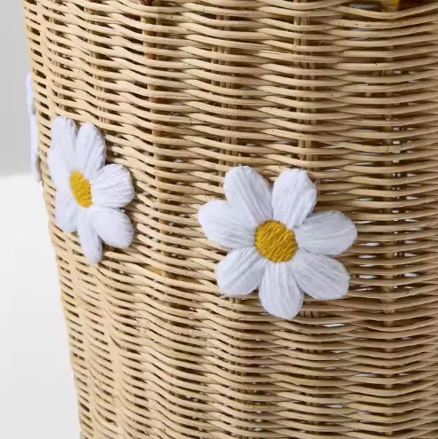 Cute Daisy Rattan Hamper with Lid for Kids' Storage Basket Featuring Charming Floral Details Made in Vietnam