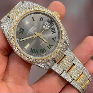 2026 Luxury Fashion Antique Iced White Moissanite Diamond Bezel Stainless Steel Custom Watch High Quality Business Use Glass