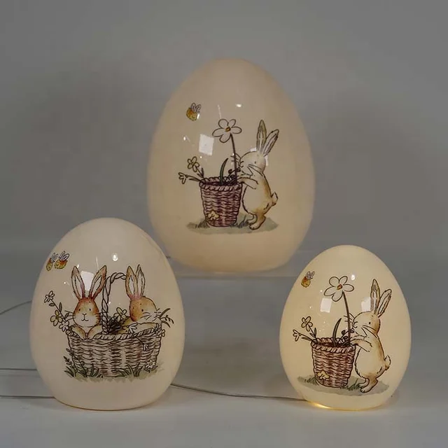 Spring Decorative light Easter egg bunny Hollow-out LED led light Ceramic Egg