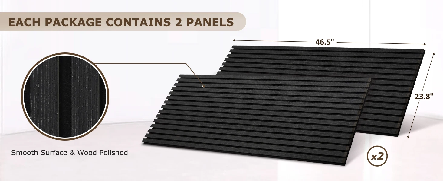 product modern wood finish 3d fluted matte black acoustic wall panels 2pcs soundproof absorbing slat wall acoustic wooden panel-2