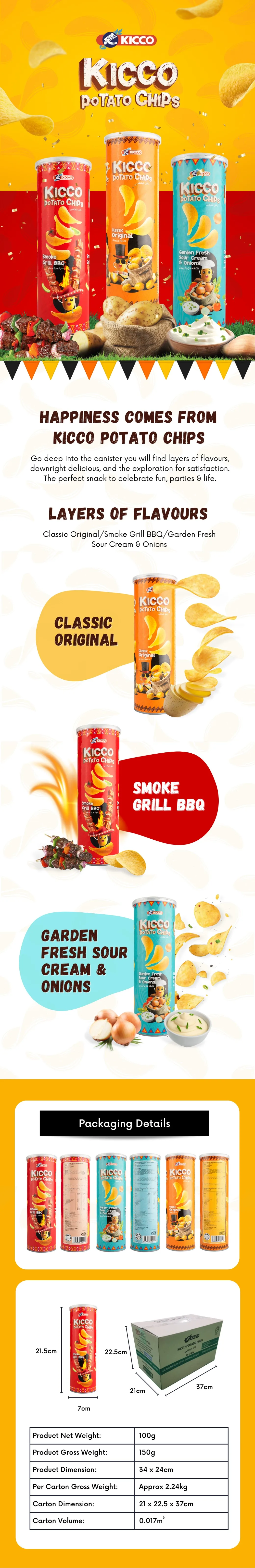 Malaysia Kicco Potato Chips Snacks Classic Original Smoke Grill Bbq