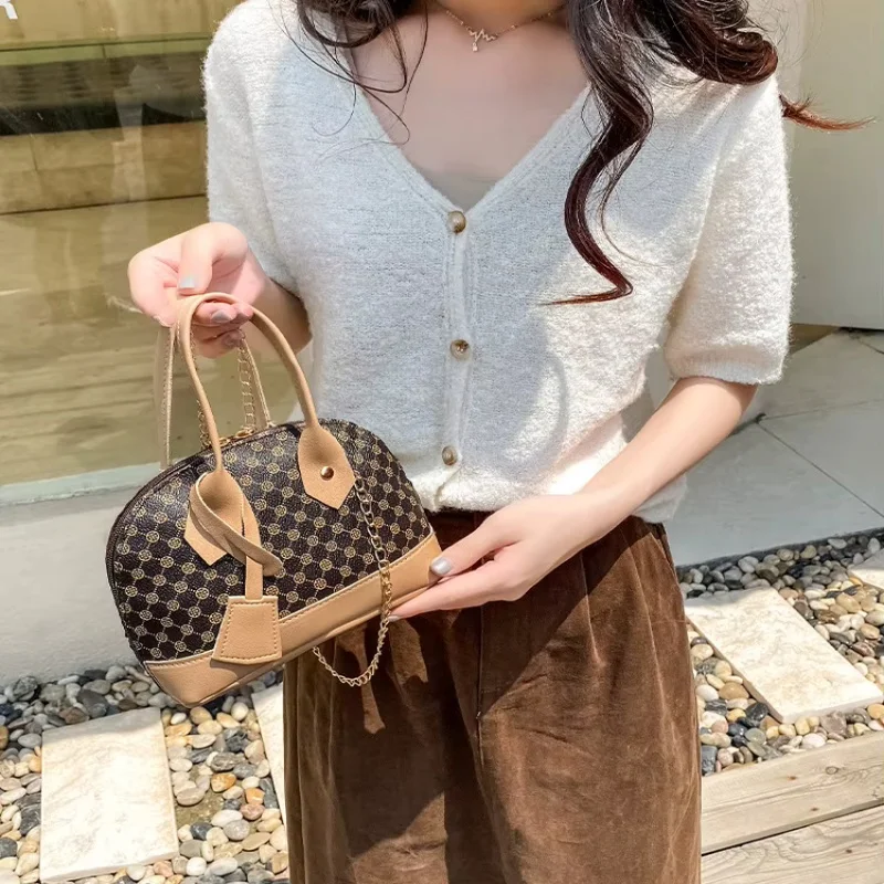 PU Leather Shell Crossbody Bag for Women Shoulder Handbag with Zipper Chain Strap Dumpling Purse Casual Daily Travel Bag