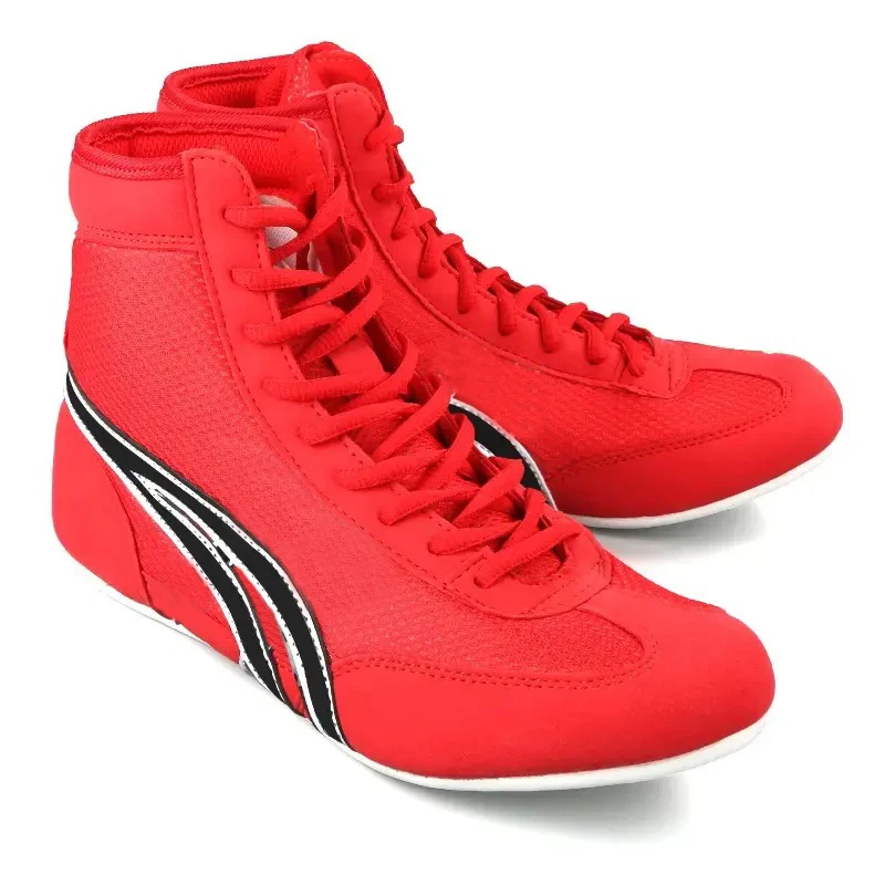 OEM Custom Logo Men's Boxing Shoes Breathable Leather Rubber Sole Tie Shoe Laces for Weightlifting Wrestling for All Seasons