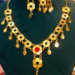 24K Gold Dubai Vintage Fashion Set Classic Pearl Flower Brooches Earrings Necklace Anniversary Diamond Gift Copper Jewelry