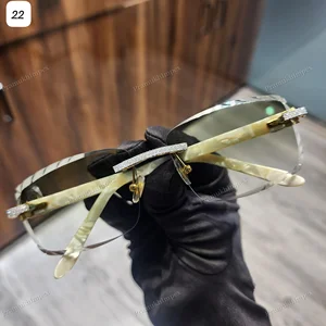 Customization Designer Green Shade Hip Hop Rapper Style High Quality Green Frame Anti-Reflective Rimless Square Fashion