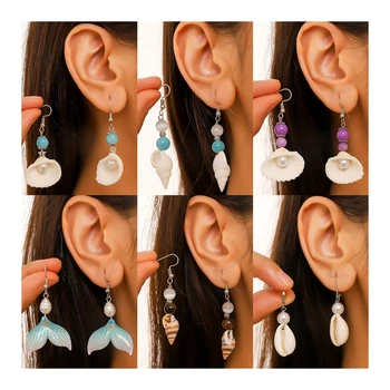 Bohemian Style Gold Plated White Seashell Earrings for Women Beach Inspired Drop Earrings with Ocean Tail Conch Charm for Girls