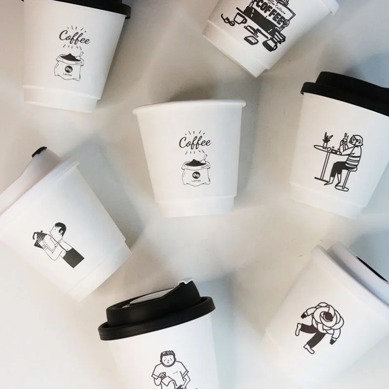 10oz Disposable Double-Wall Food-Grade Paper Coffee Cups with Customizable Logo and Lids, Suitable f