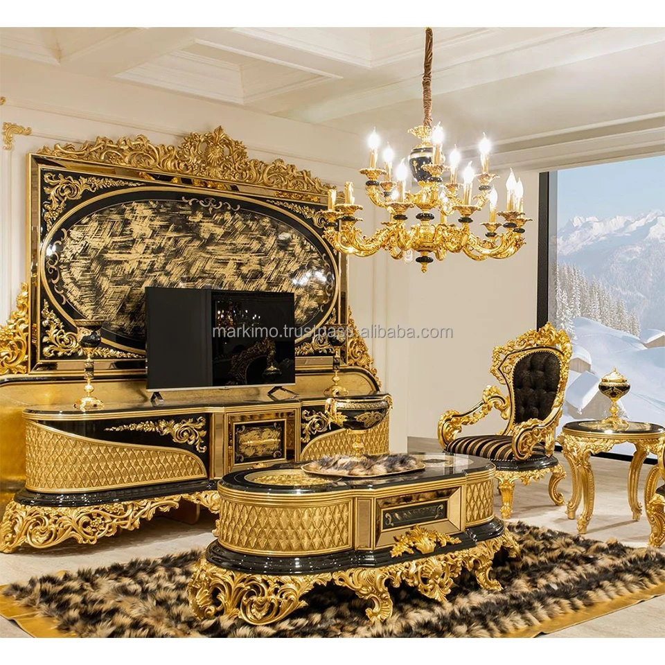 Turkish Luxury Salon Complet Black Gold African Classical Baroque Royal