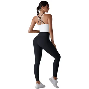 Women Workout Custom Antibacterial Free Panties Yoga Panty Beauty Back Cross Sports Underwear Fitness Long Two Piece Set