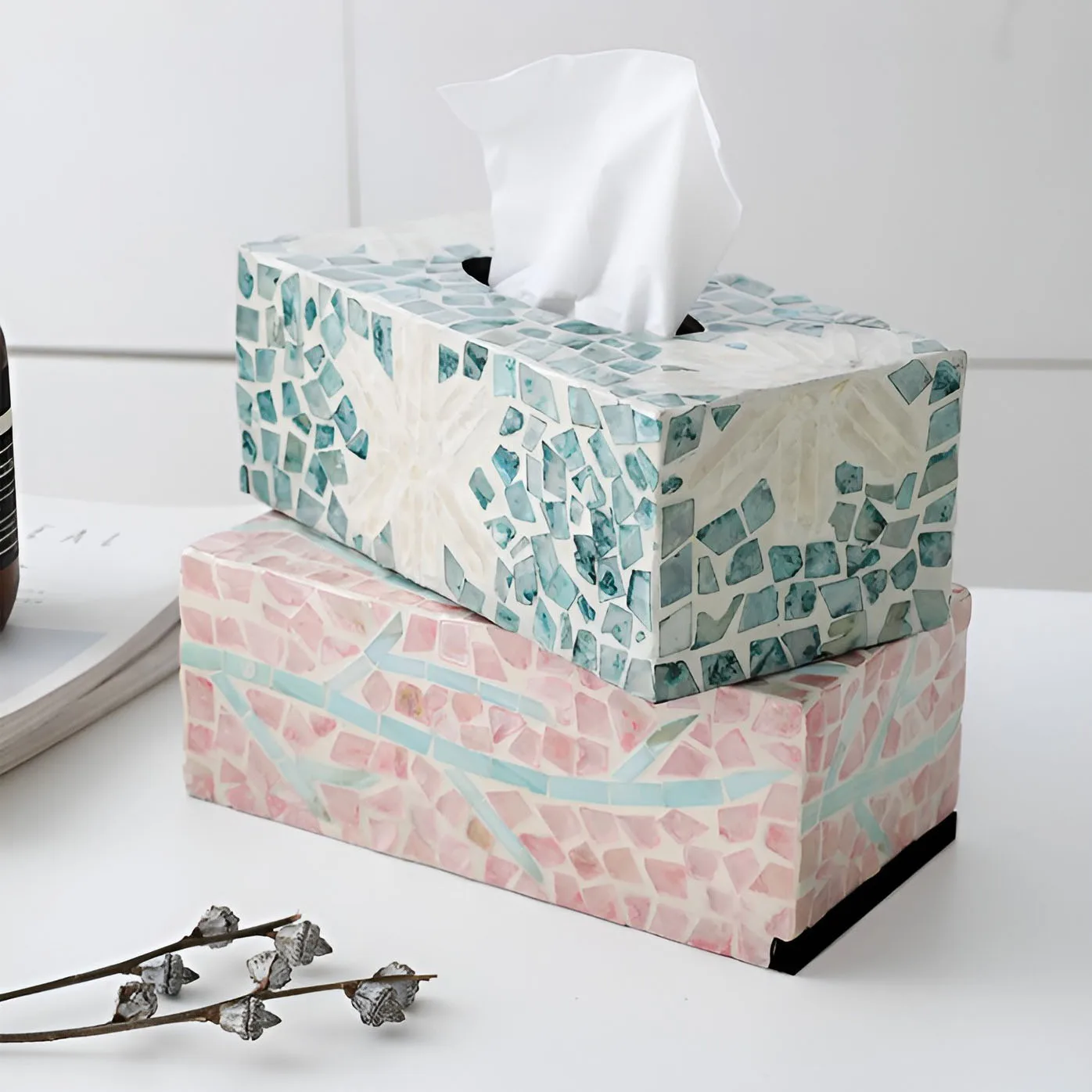 Eco Farmie MOP Tissue Box - Handmade Bone Inlay Storage