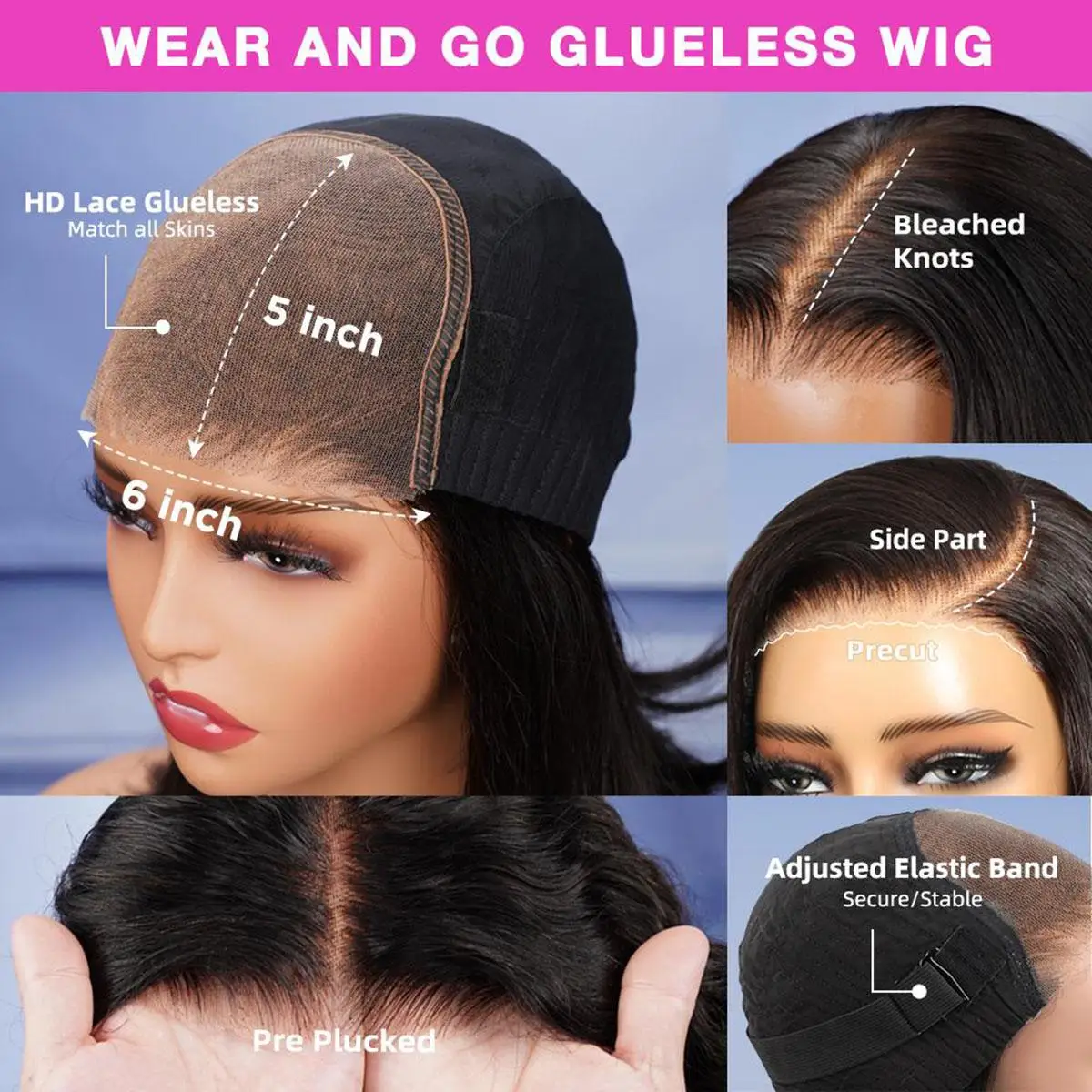12 Inches Upgraded 5X6 Large Lace Straight Bob Wigs