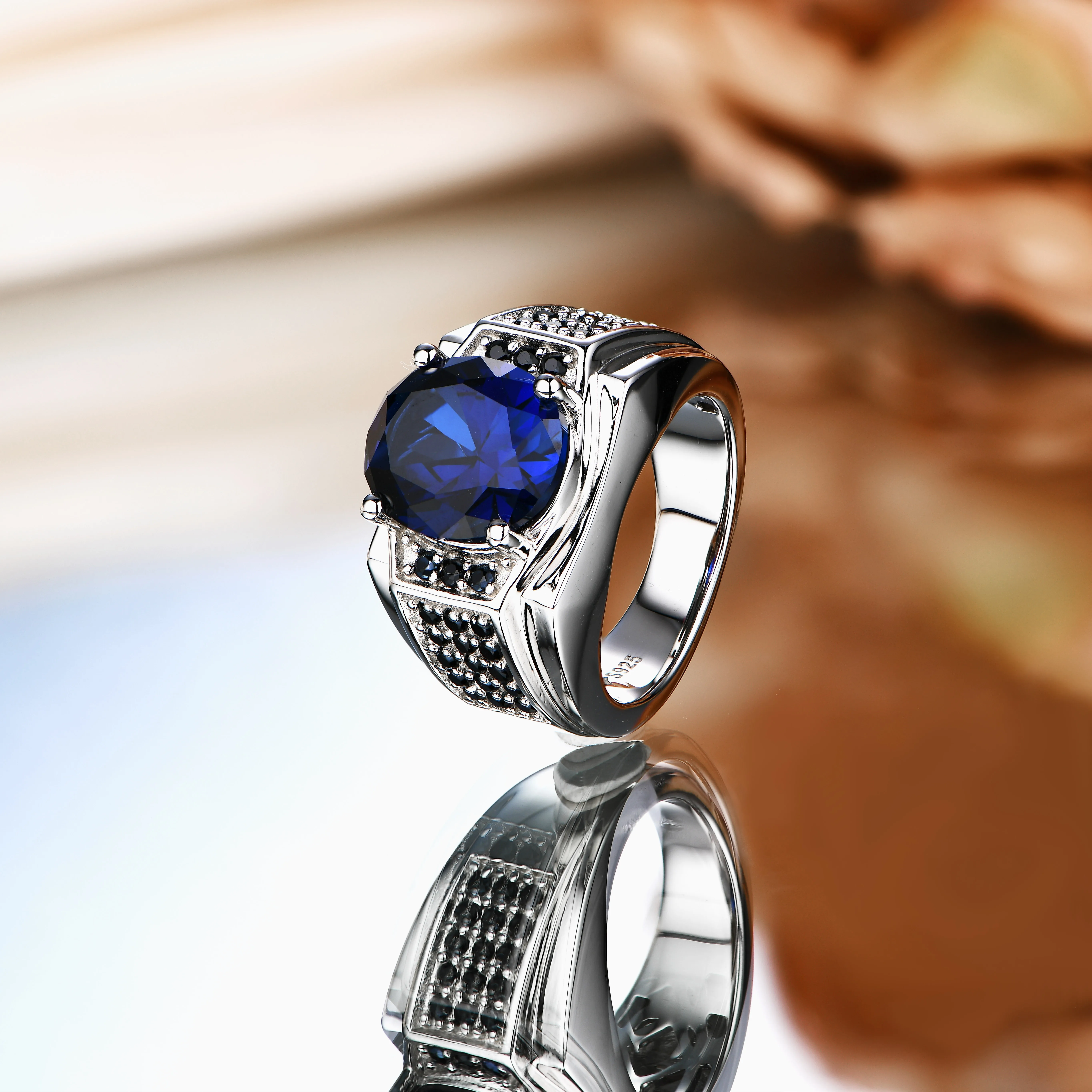 Sapphire Gemstones Mens Wedding Ring Blue Sapphire Ethan Round