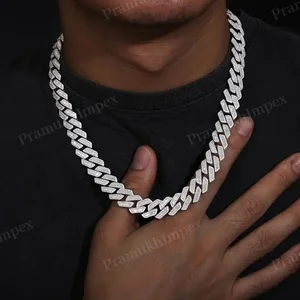 Customized 925 Sterling Silver  Moissanite Cuban Link Chain Round Cut Hip Hop Style Unisex Party Necklace For Men And Women