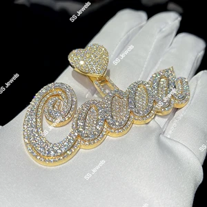 Initial Pendant Lab Grown VVS Diamond Letter 925 Sterling Silver Rhodium Plated Brilliant Cut Iced Pass Diamond Tester Charm