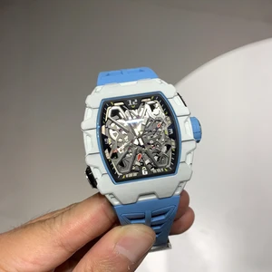 New Fashionable Blue Carbon Fiber Men's Mechanical Watch Trendy Sporty High-Quality Waterproof Automatic Luminous Business Watch