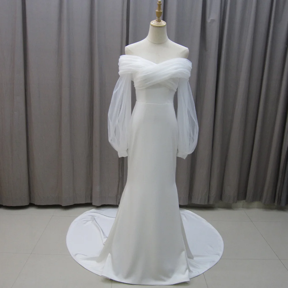 Jancember MZ0020 Boho Tulle Fabric Ruched Off Shoulder Mermaid Wedding  Dresses| Alibaba.com