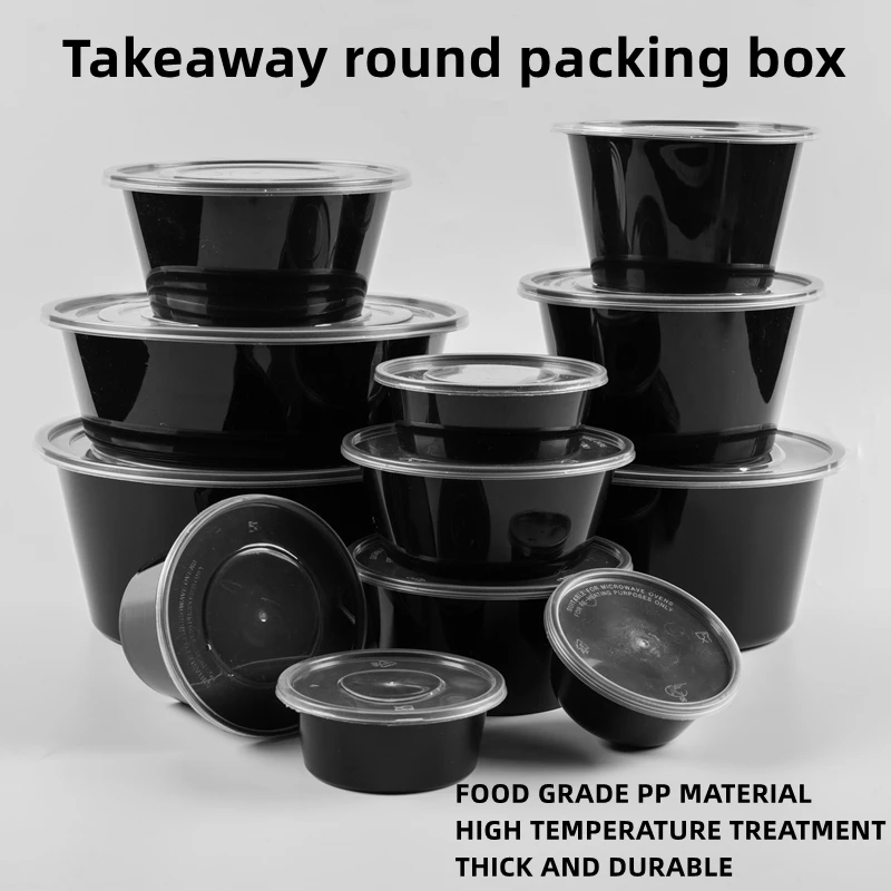 Black Round Disposable Lunch Box Disposable Microwave Safe Soup Bowl