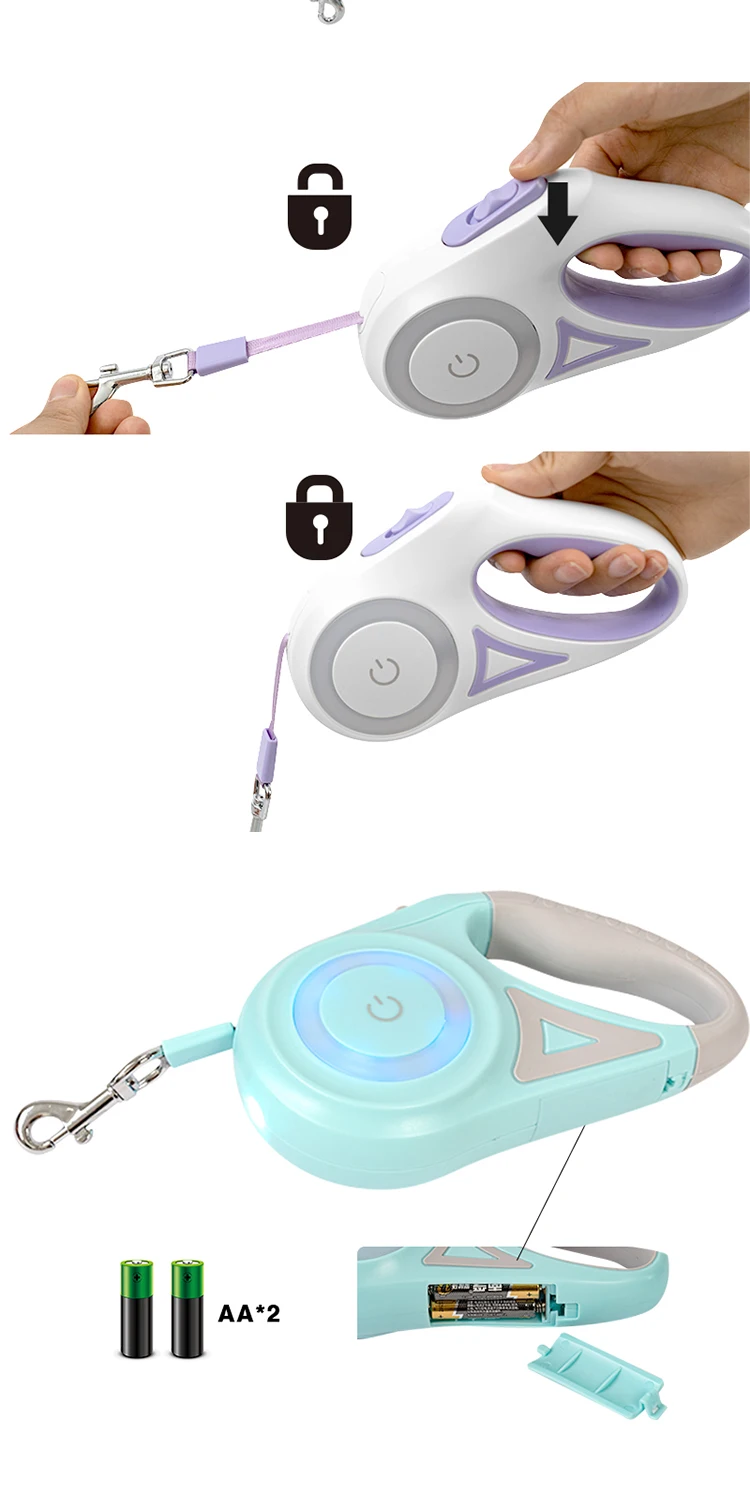 Retractable Dog Leash With Bright Led Flashlight Factory Custom Logo