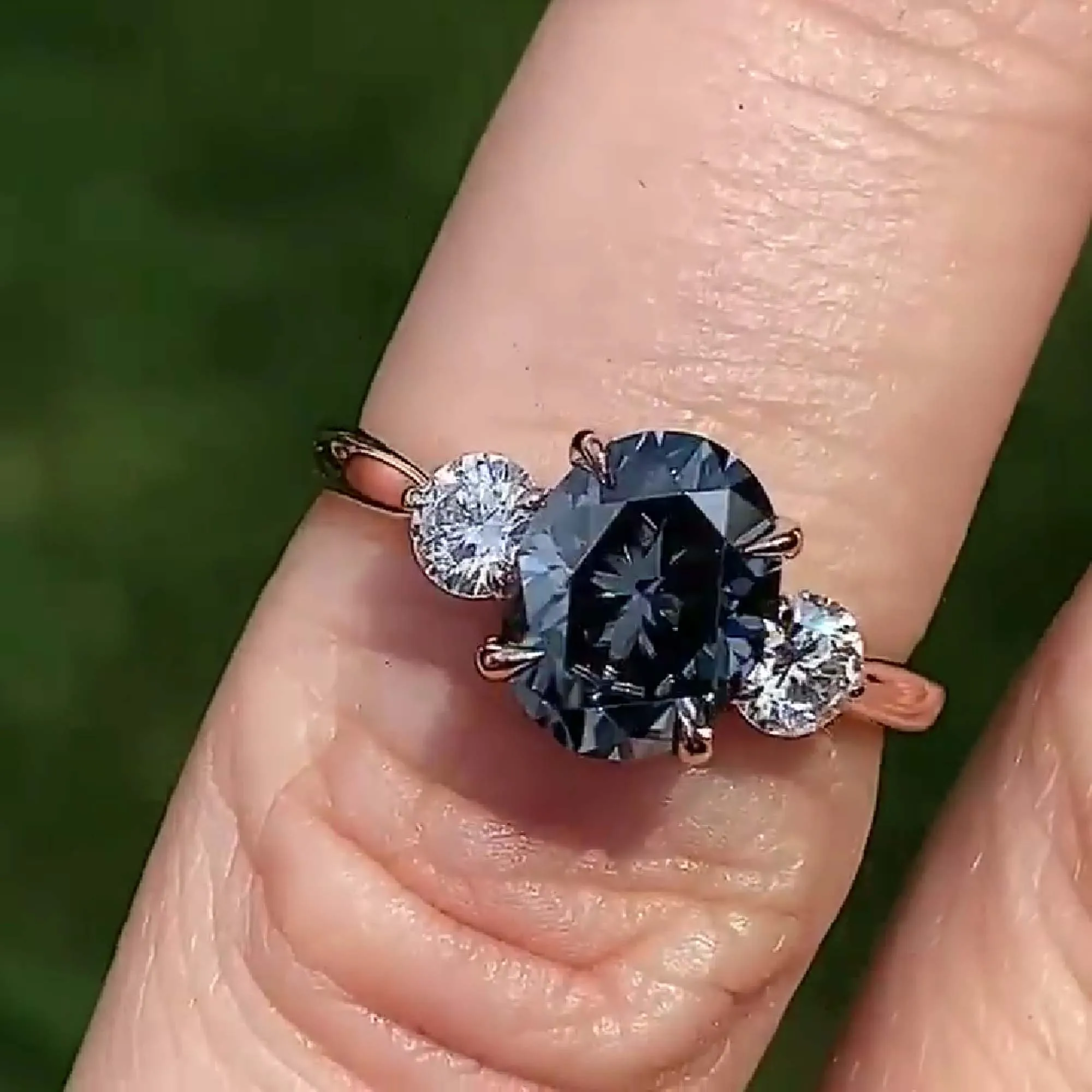 Dark Grey Moissanite Engagement Ring Ctw Oval Cut