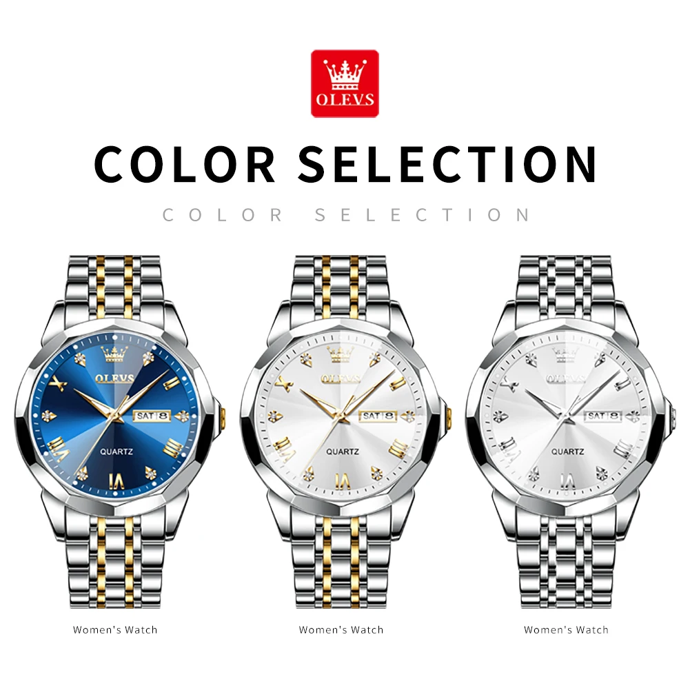 Orologio Uomo OLEVS In Acciaio Inox Con Diamanti | Quadrante Data E Giorno | Impermeabile 3 ATM | Quarzo Analogico - 3