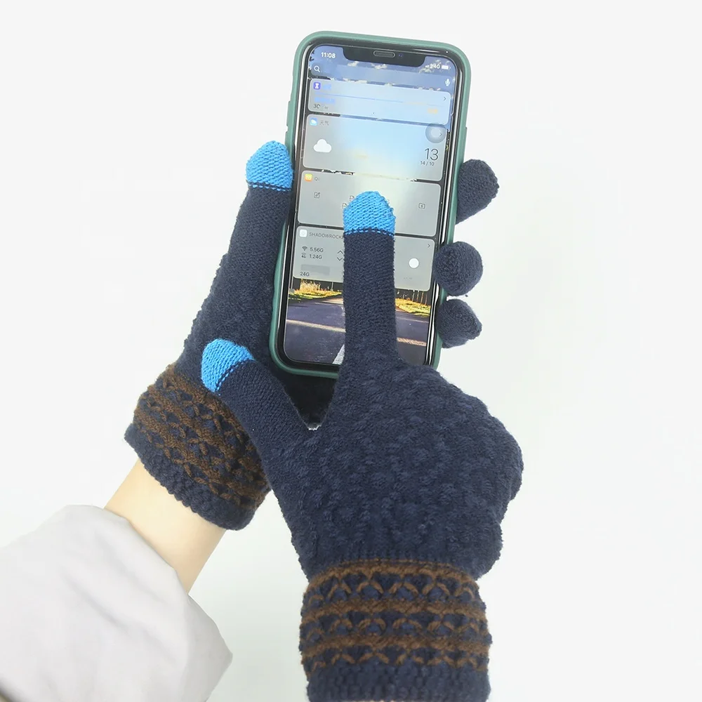 Леди кашемировые вязаные перчатки жаккардовые с сенсорным экраном зимние