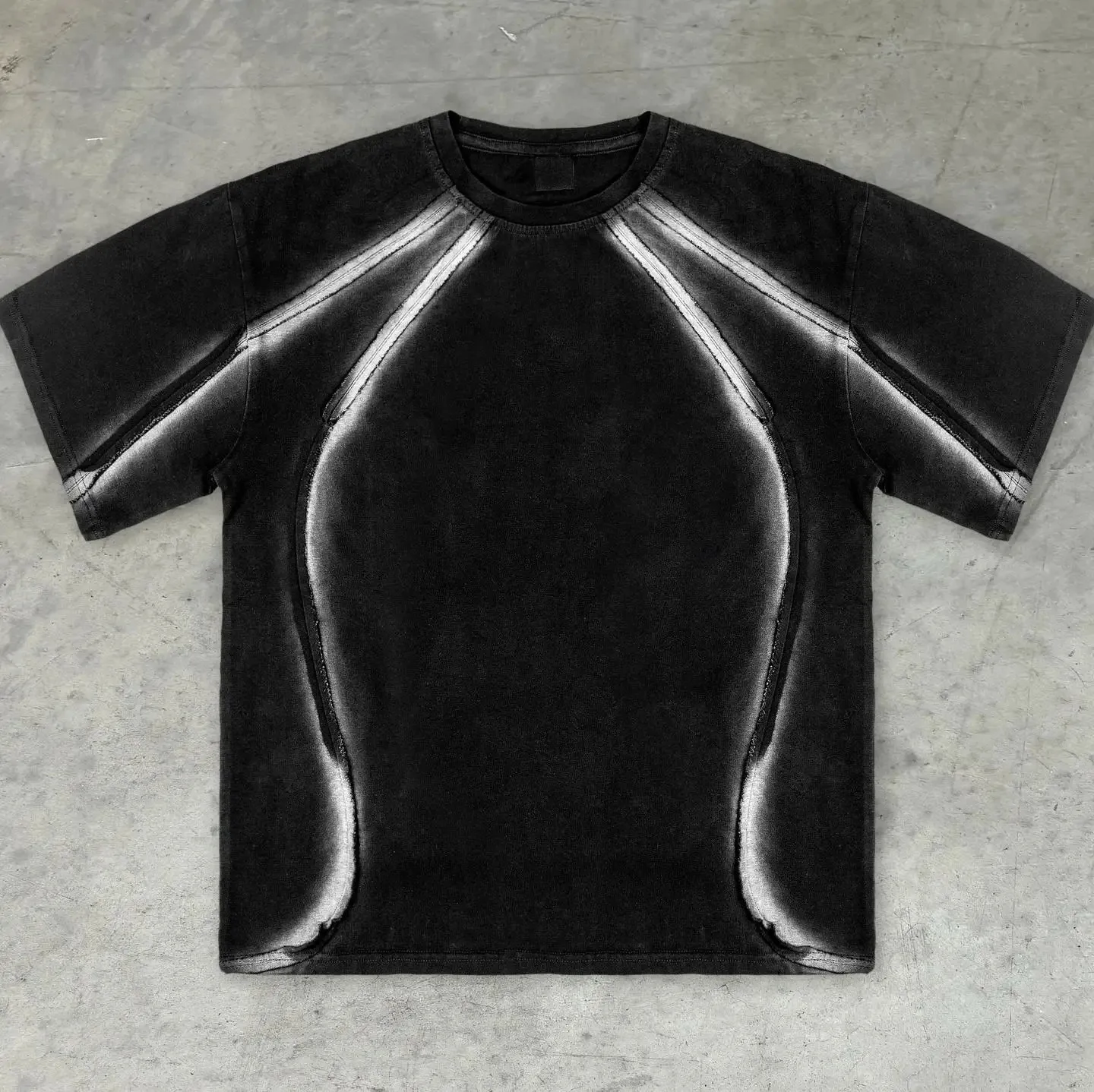 t-shirts fra producent med minimumsordre på 30 styk – vintage airbrush-t-shirts i heavy-weight udgave (100 % bomuld), patchwork-design, DTG-print, boxy fit – til mænd
