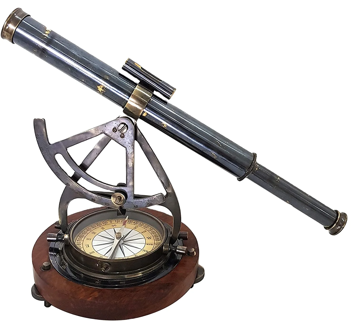 thumbnail image 2 of Brass Alidade Decorative Telescope – 4-Inch Vintage-Style Nautical Desk Decor With Compass Base, Gift Idea 2 of 14