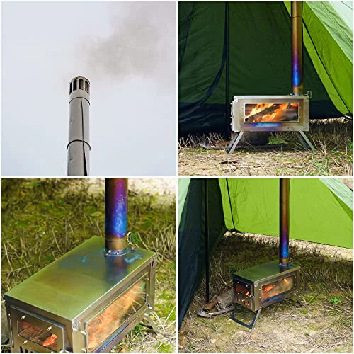 Tent Stove Portable Outdoor Foldable Titanium Sliver Pellet Wood Burning Camping Stove With