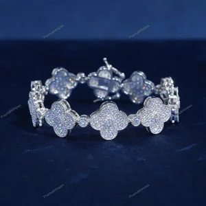 Trending Flower Pattern Diamond Bracelets Sterling Silver Moissanite Hip Hop Style 7 Inch Bracelet For Women Iced Out Bracelets