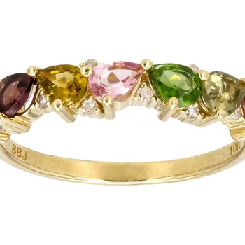 Elegant Multi Tourmaline With White Diamond 10k Yellow Gold Ring  A 