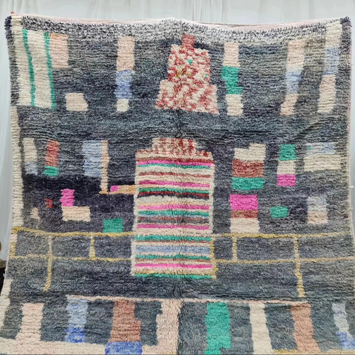 Nomad Moroccan Rug 6x9 Handmade Boujaad Abstract Authentic Carpet Cozy Grey & Pink Rug Woven Berber Wool Boho Area Rug