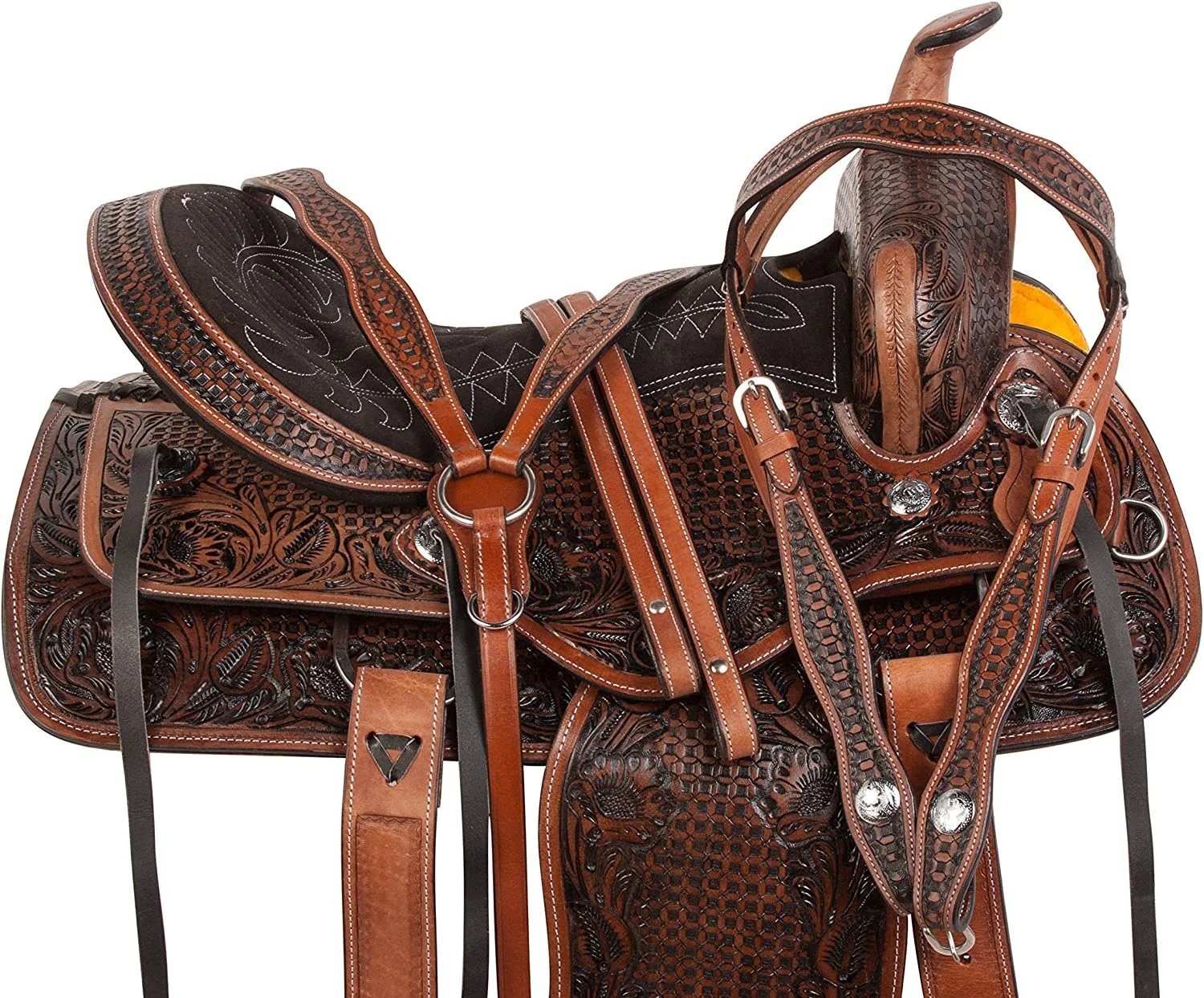 Premium Quality Western Leather Horse Saddle With Matching Horse Tack Set Genuine Leather Barrel